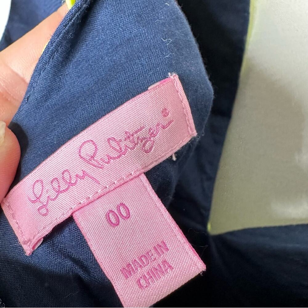 LILLY PULITZER Navy Neon Green/Yellow Blaire Shirt Dress in Size 00 - Picture 3 of 6